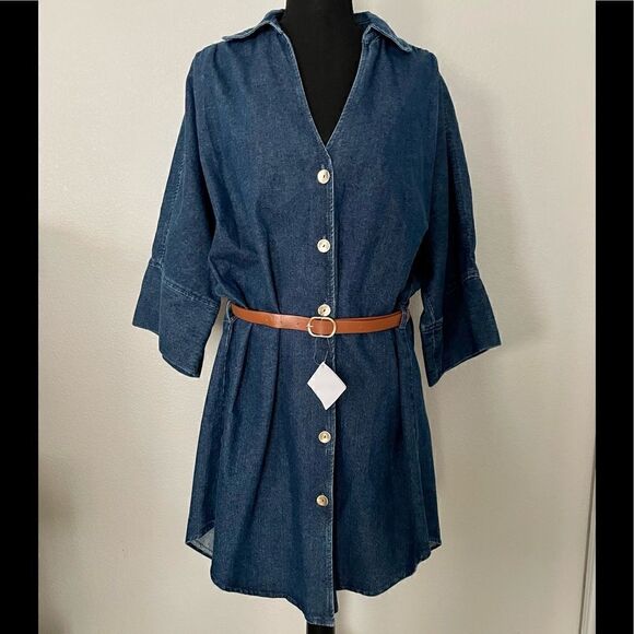 NWT Zara Belted Denim Shirt Dress - Picture 1 of 12